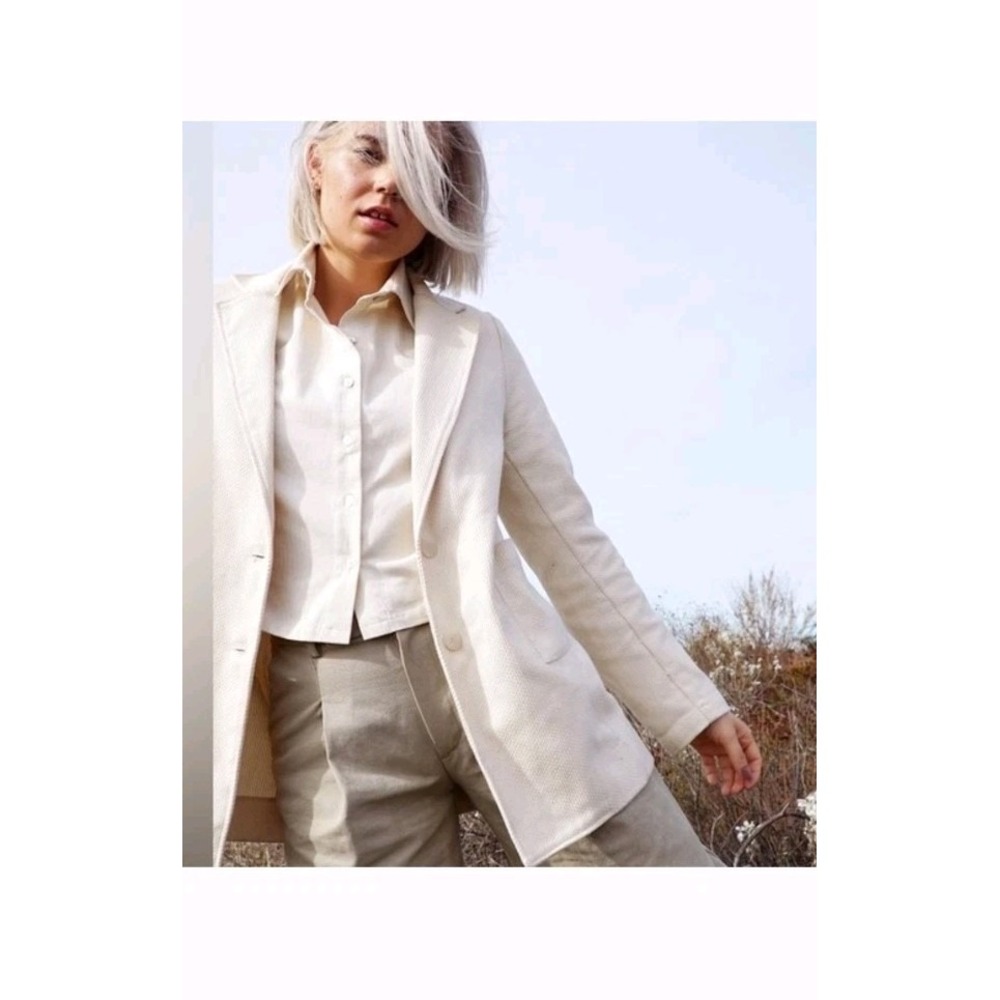 Jess Meany Sashiko Susan Long Blazer Sz Small Cream Off White Career USA Made